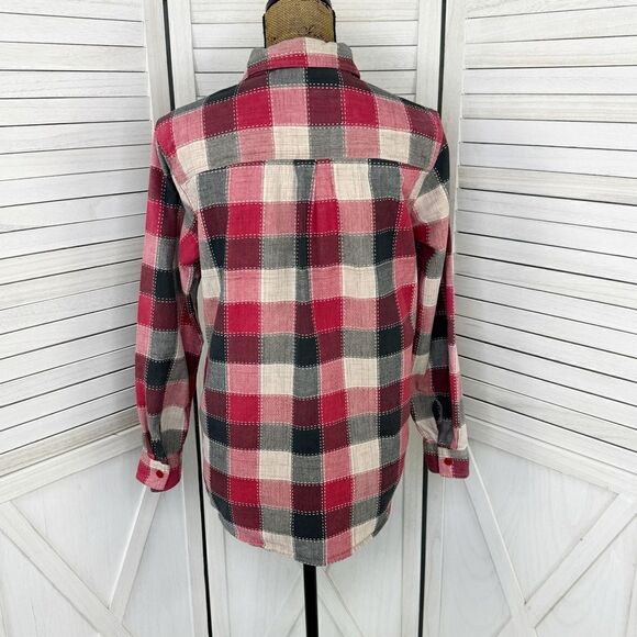 Casey & Max Embroidered Leaves Patchwork Buffalo Check Button Front Shirt Medium - Picture 5 of 13